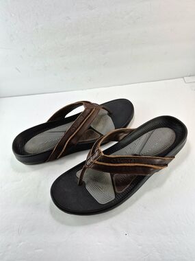 Bluprint Mens Leather Comfort Orthotic Flip Flop Sandal Brown Size 13 Coastal